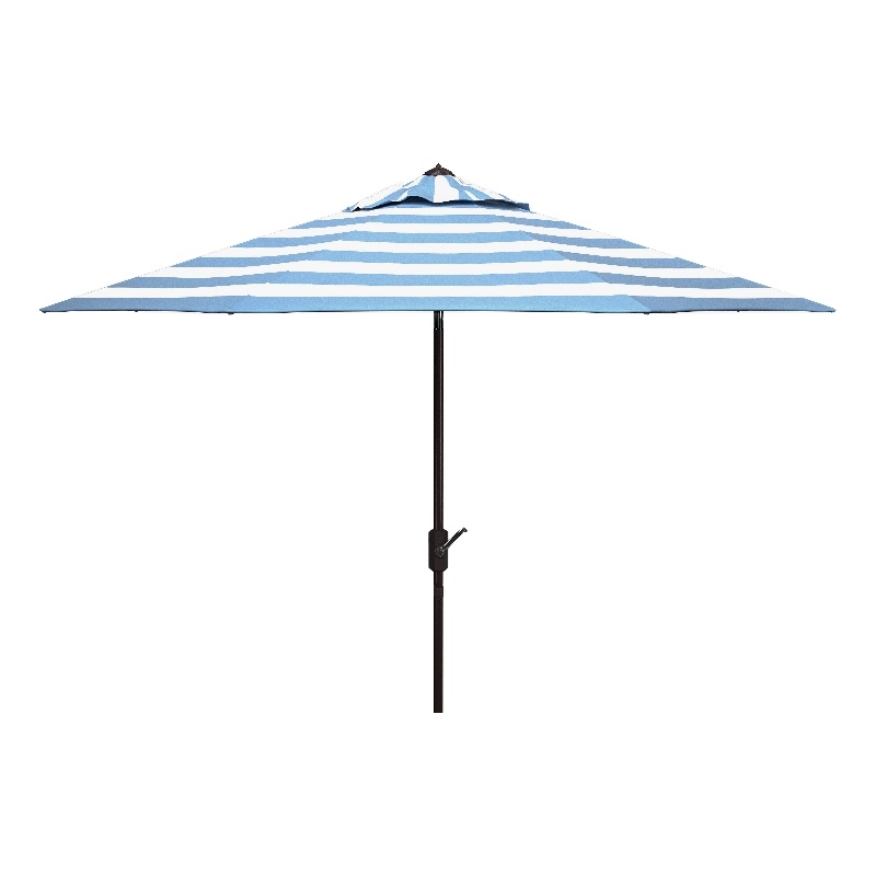 Safavieh Iris Fashion Line 9Ft Round Metal and Fabric Umbrella in BabyBlue/White