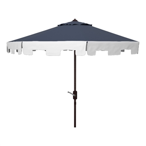 Safavieh City Fashion 9Ft Round Metal and Fabric Umbrella in Navy / Ivory