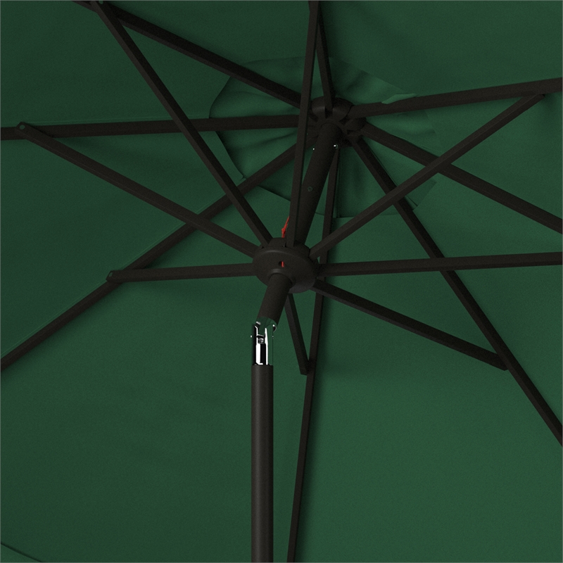 Safavieh Elegant Valance 9Ft Round Metal and Fabric Umbrella in Green