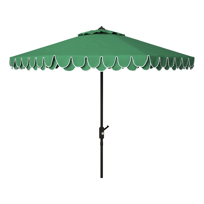 Safavieh Elegant Valance 9Ft Round Metal and Fabric Umbrella in Green