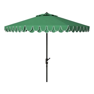 Safavieh Elegant Valance 9Ft Round Metal and Fabric Umbrella in Green