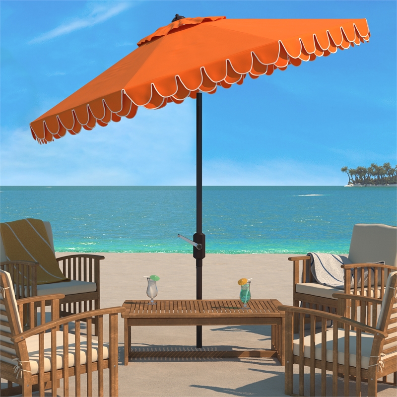 Safavieh Elegant Valance 9Ft Round Metal and Fabric Umbrella in Orange