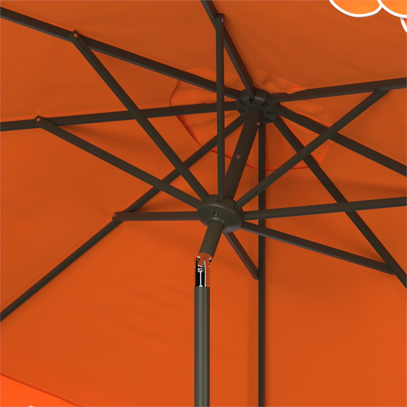 Safavieh Elegant Valance 9Ft Round Metal and Fabric Umbrella in Orange