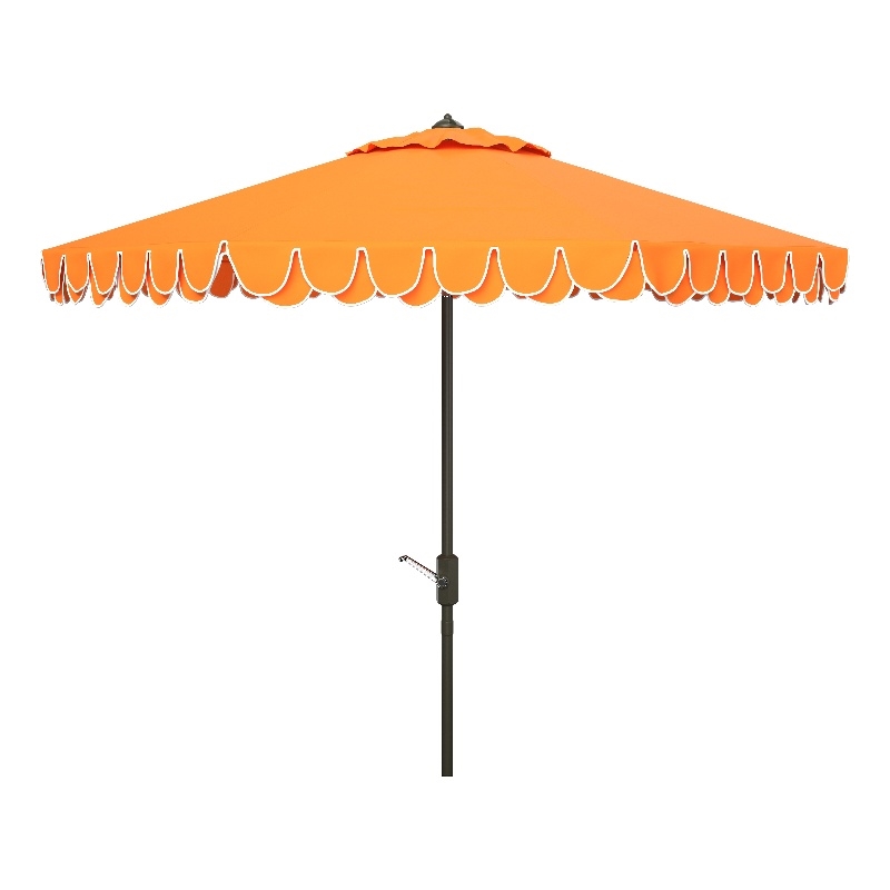 Safavieh Elegant Valance 9Ft Round Metal and Fabric Umbrella in Orange