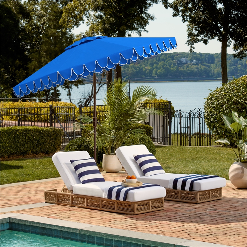 Safavieh Elegant Valance 9Ft Round Metal and Fabric Umbrella in Blue