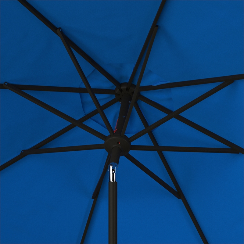 Safavieh Elegant Valance 9Ft Round Metal and Fabric Umbrella in Blue