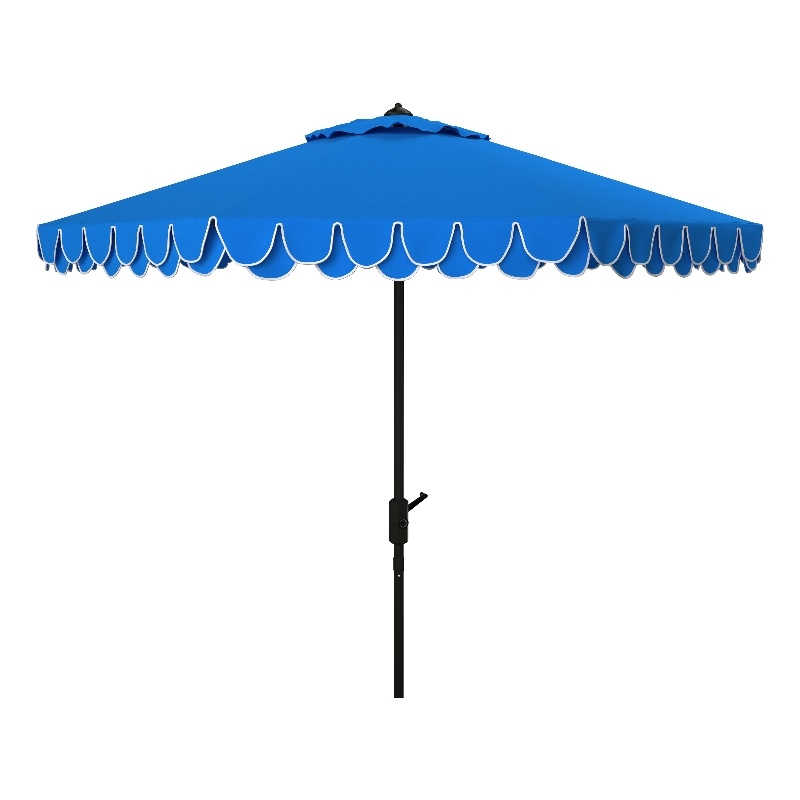 Safavieh Elegant Valance 9Ft Round Metal and Fabric Umbrella in Blue