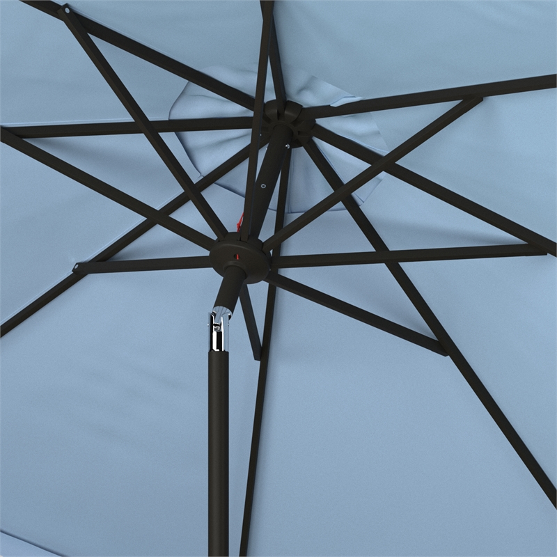Safavieh Elegant Valance 9Ft Round Metal and Fabric Umbrella in Baby Blue /White
