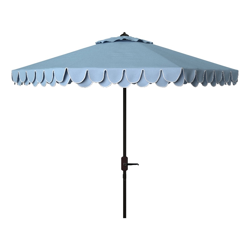 Safavieh Elegant Valance 9Ft Round Metal and Fabric Umbrella in Baby Blue /White