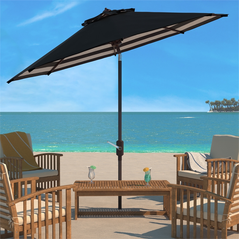 Safavieh Athens 9Ft Metal and Fabric Crank Umbrella in Black