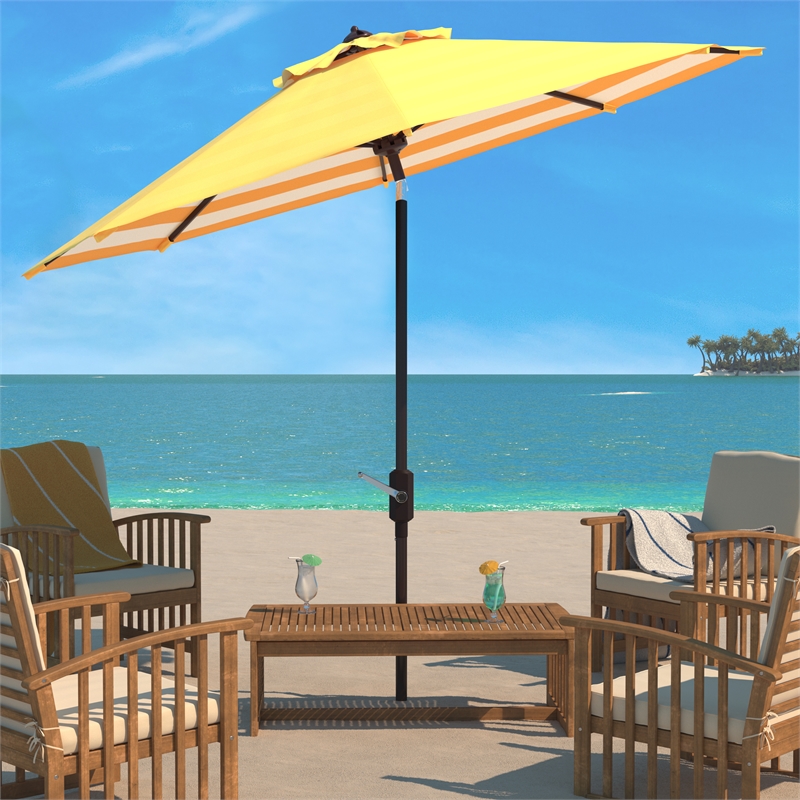 Safavieh Athens 9Ft Metal and Fabric Crank Umbrella in Yellow