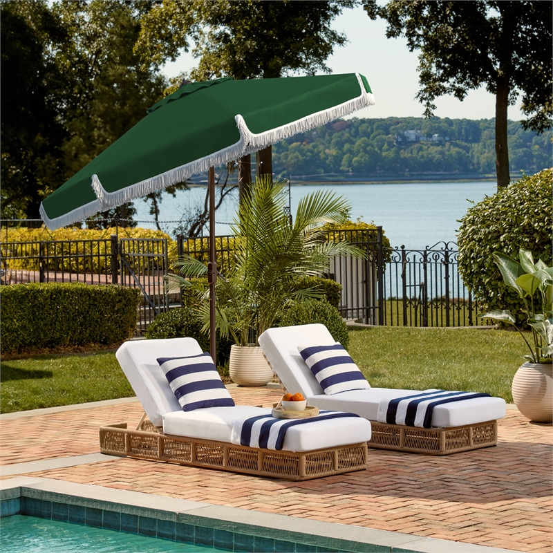 Safavieh Milan Fringe 9Ft Metal and Fabric Crank Umbrella in Green