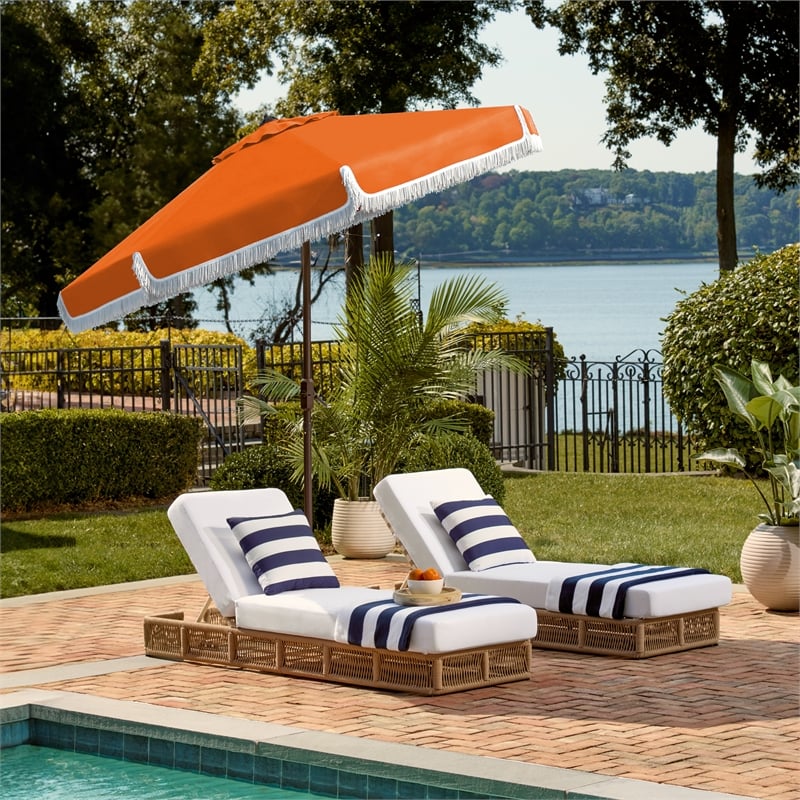 Safavieh Milan Fringe 9Ft Metal and Fabric Crank Umbrella in Orange