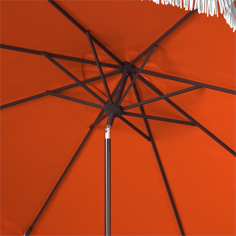 Safavieh Milan Fringe 9Ft Metal and Fabric Crank Umbrella in Orange