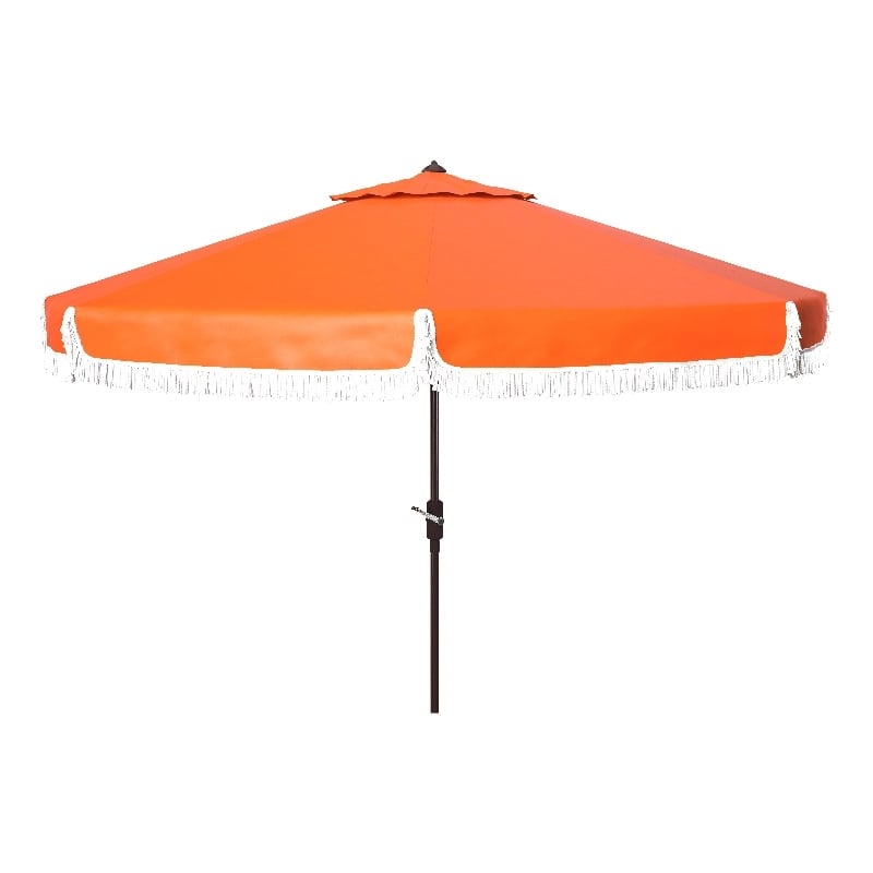 Safavieh Milan Fringe 9Ft Metal and Fabric Crank Umbrella in Orange