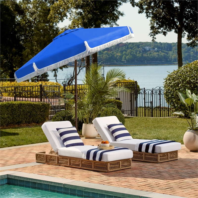 Safavieh Milan Fringe 9Ft Metal and Fabric Crank Umbrella in Blue