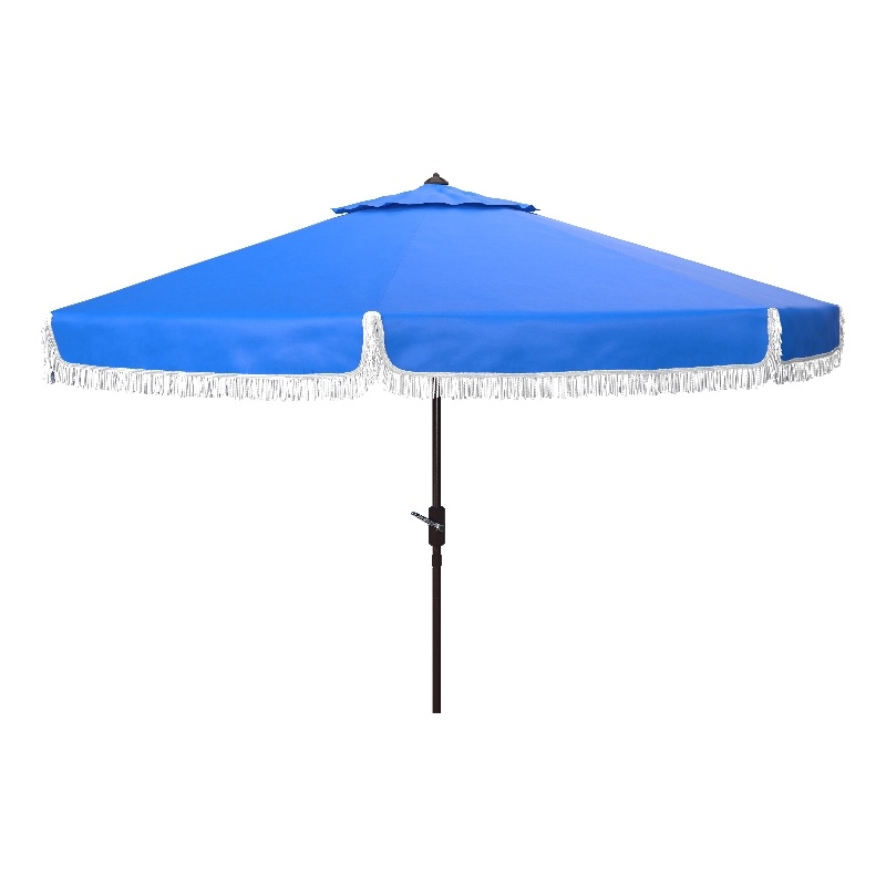 Safavieh Milan Fringe 9Ft Metal and Fabric Crank Umbrella in Blue
