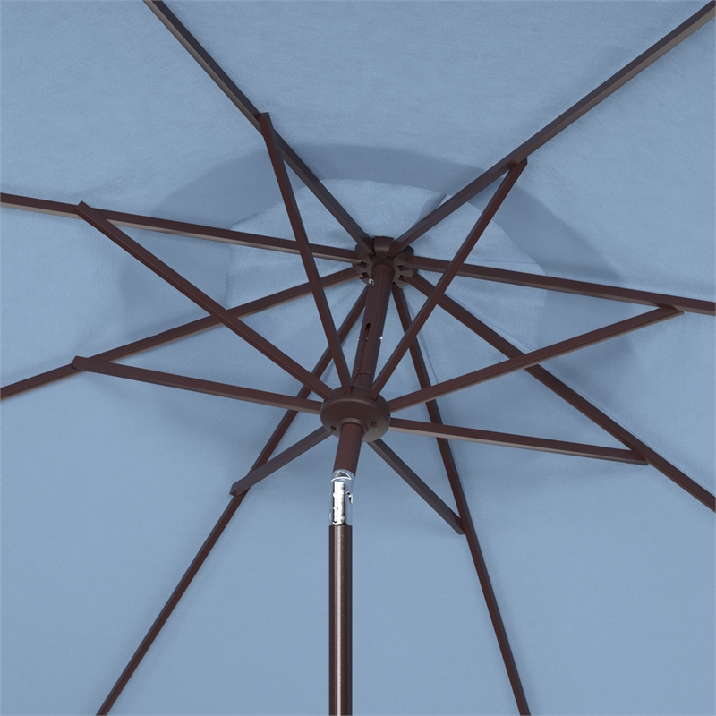 Safavieh Milan Fringe 9Ft Metal and Fabric Crank Umbrella in Baby Blue / White