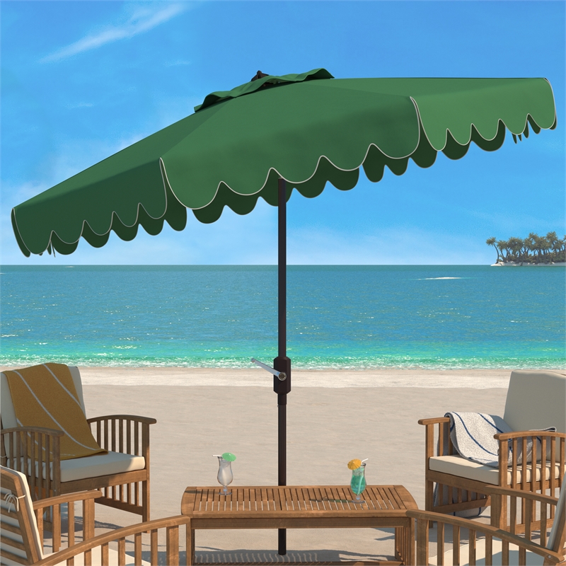 Safavieh Venice 9Ft Metal and Fabric Crank Umbrella in Green