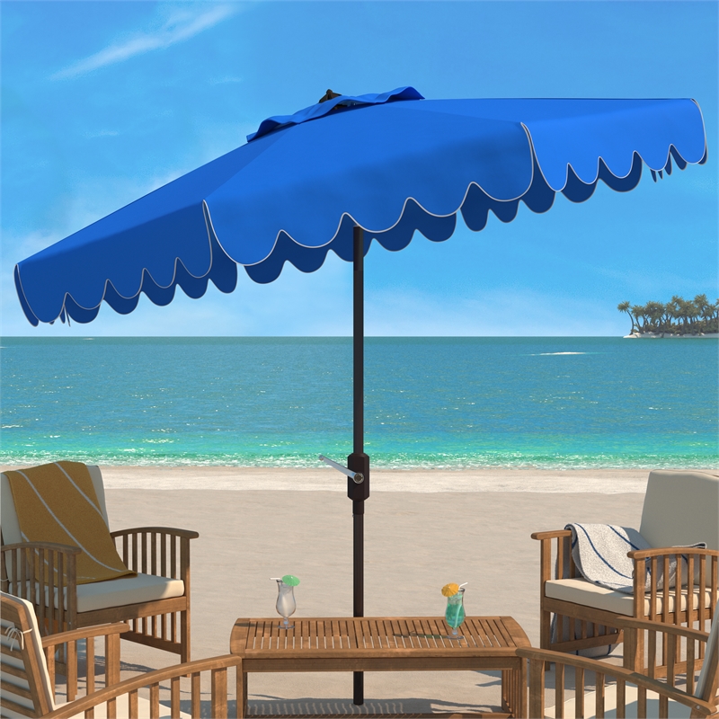 Safavieh Venice 9Ft Metal and Fabric Crank Umbrella in  Blue