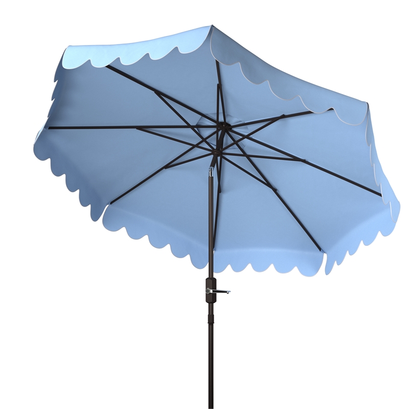 Safavieh Venice 9Ft Metal and Fabric Crank Umbrella in Baby Blue / White