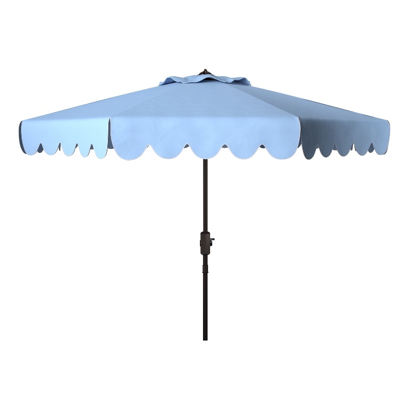 Safavieh Venice 9Ft Metal and Fabric Crank Umbrella in Baby Blue / White