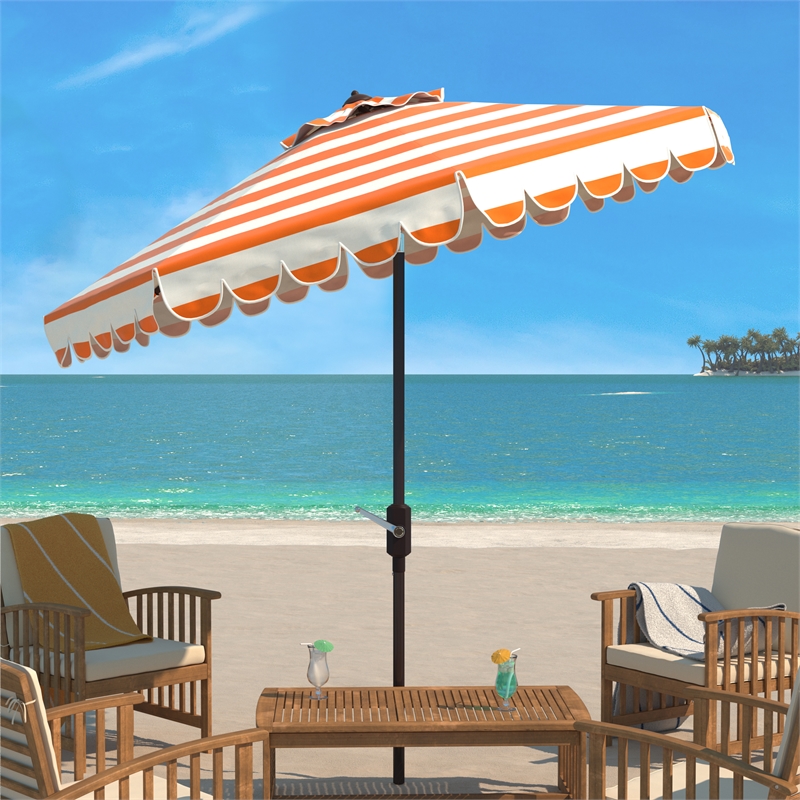 Safavieh Vienna 9Ft Metal and Fabric Crank Umbrella in Orange