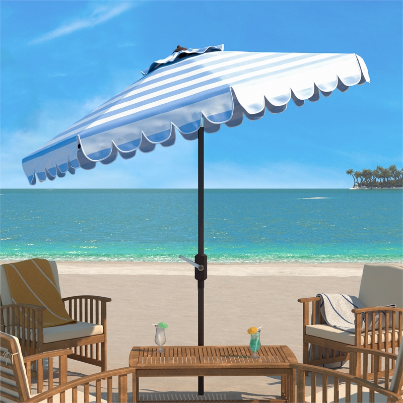 Safavieh Vienna 9Ft Metal and Fabric Crank Umbrella in Baby Blue / White