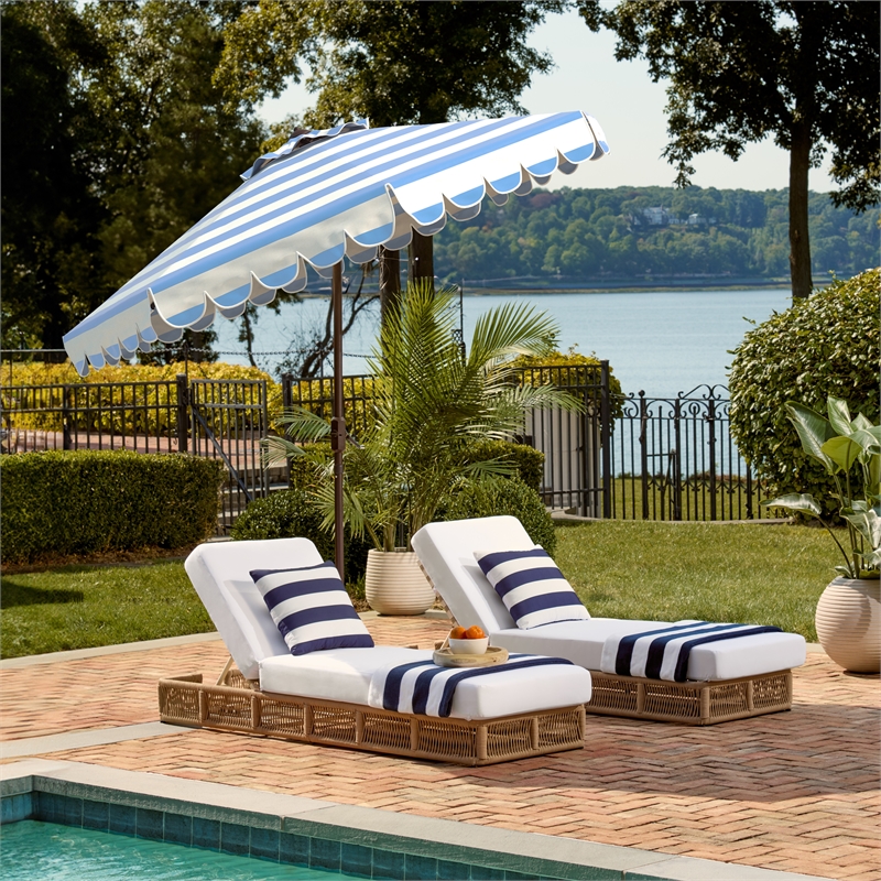 Safavieh Vienna 9Ft Metal and Fabric Crank Umbrella in Baby Blue / White