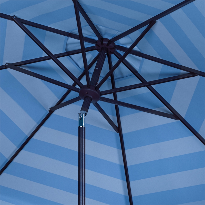 Safavieh Vienna 9Ft Metal and Fabric Crank Umbrella in Baby Blue / White