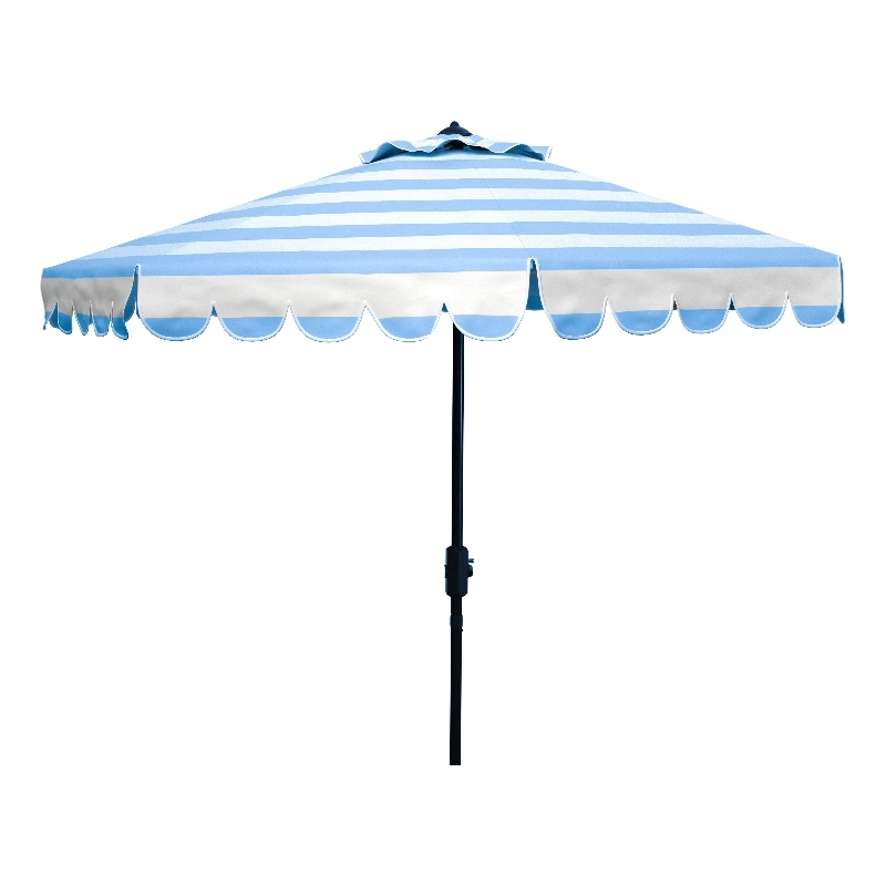 Safavieh Vienna 9Ft Metal and Fabric Crank Umbrella in Baby Blue / White