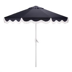 Safavieh Torsa 9 Ft Metal and Fabric Crank Umbrella in Navy / White