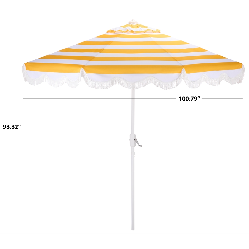 Safavieh Lucerna 9 Ft Metal and Fabric Crank Umbrella in Yellow / White