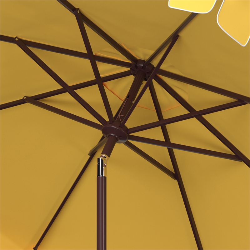 Safavieh Zimmerman 11Ft Round Metal and Fabric Crank Umbrella in Yellow