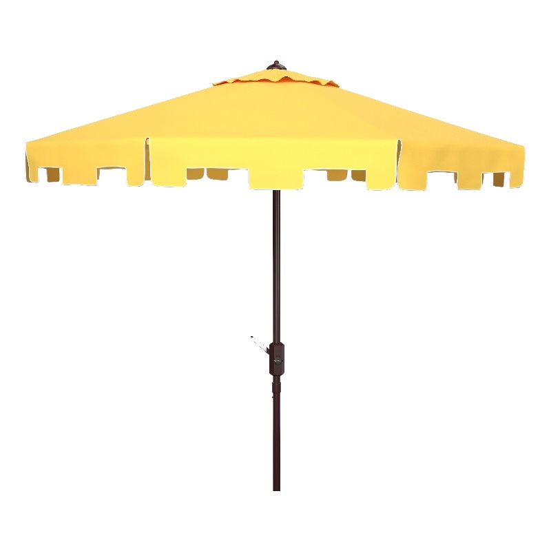 Safavieh Zimmerman 11Ft Round Metal and Fabric Crank Umbrella in Yellow
