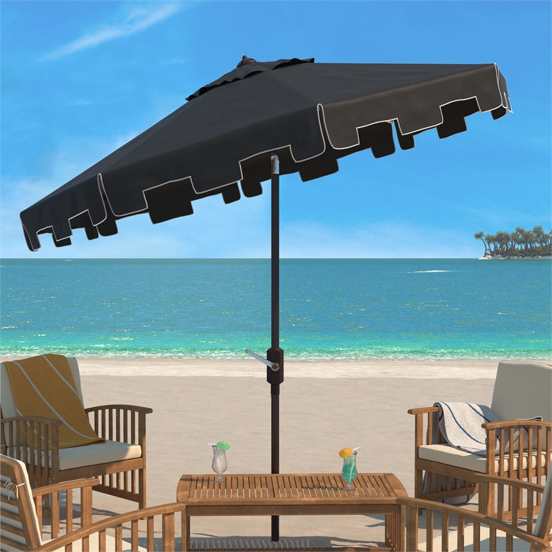 Safavieh Zimmerman 11Ft Round Metal and Fabric Crank Umbrella in Black
