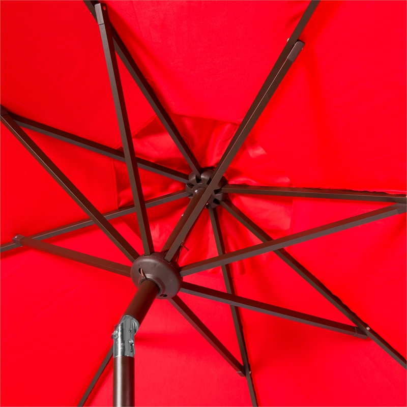 Safavieh Zimmerman 11Ft Round Metal and Fabric Crank Umbrella in Red