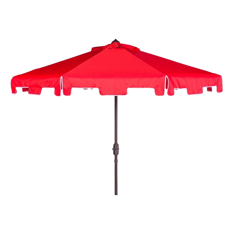Safavieh Zimmerman 11Ft Round Metal and Fabric Crank Umbrella in Red