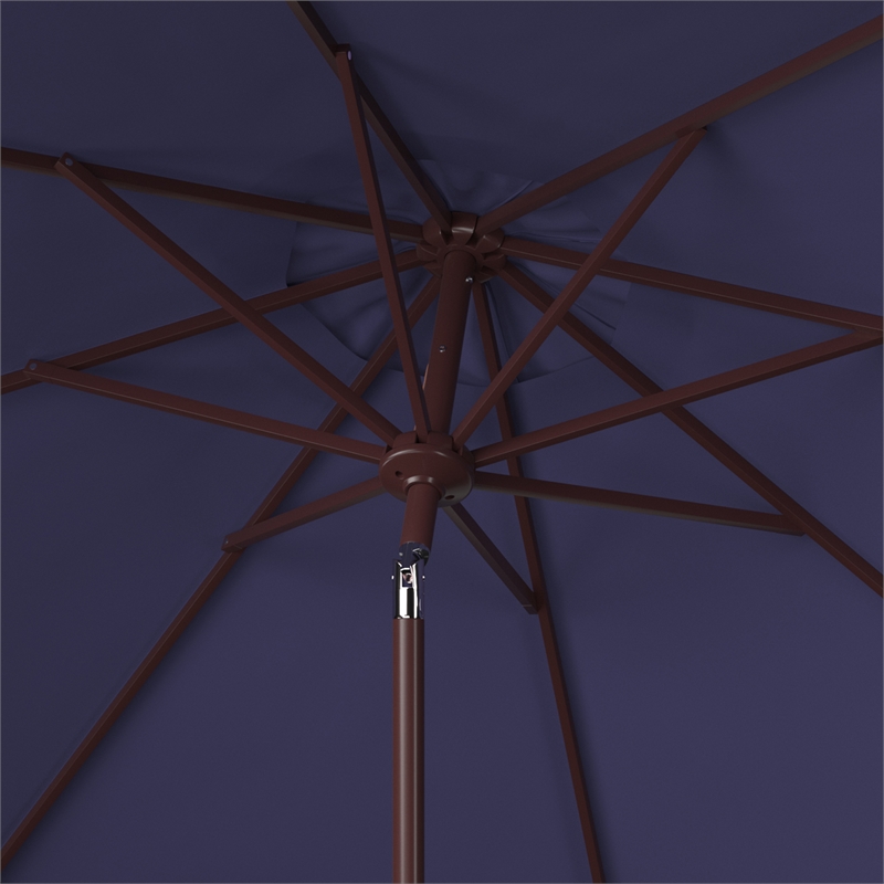 Safavieh Herla 11Ft Metal and Fabric Auto Tilt Market Umbrella in Navy