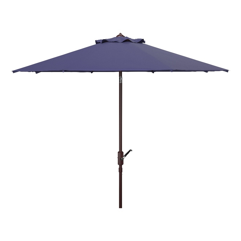 Safavieh Herla 11Ft Metal and Fabric Auto Tilt Market Umbrella in Navy
