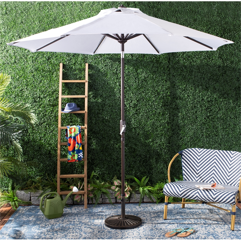 Safavieh Herla 11Ft Metal and Fabric Auto Tilt Market Umbrella in White