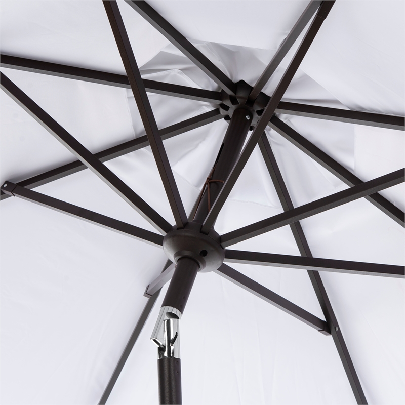 Safavieh Herla 11Ft Metal and Fabric Auto Tilt Market Umbrella in White