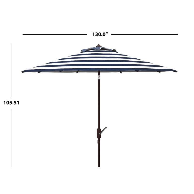 Safavieh Iris Fashion Line 11Ft Round Metal  Crank Umbrella  in Navy / White