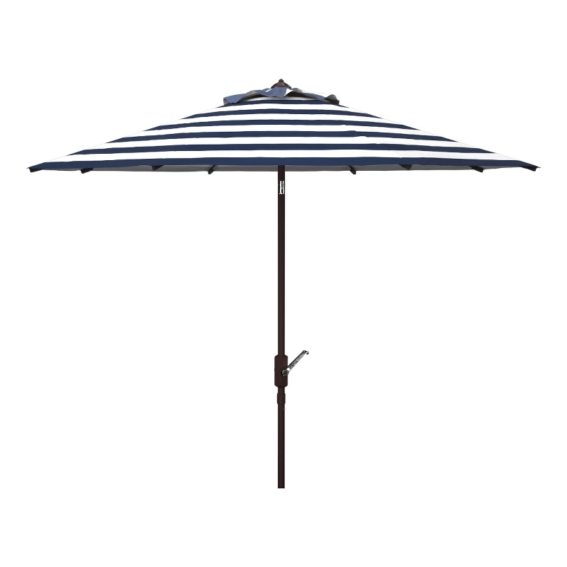 Safavieh Iris Fashion Line 11Ft Round Metal  Crank Umbrella  in Navy / White