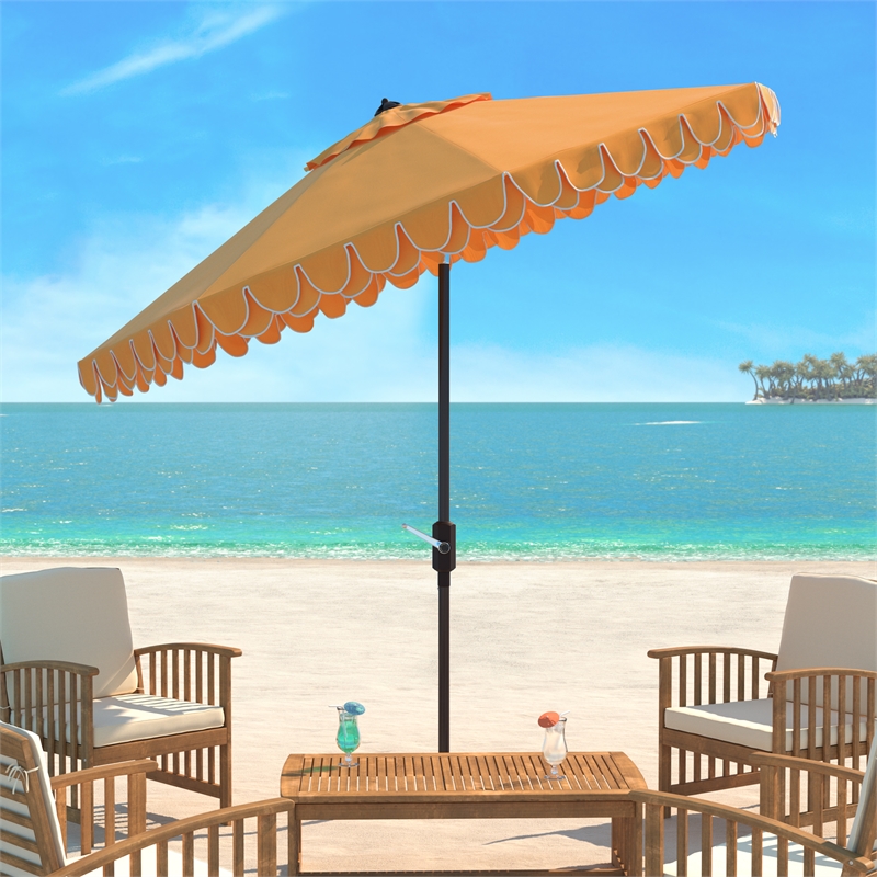 Safavieh Elegant Valance 11Ft Round Metal and Fabric Crank Umbrella in Yellow