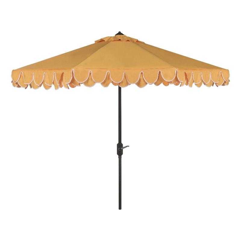 Safavieh Elegant Valance 11Ft Round Metal and Fabric Crank Umbrella in Yellow