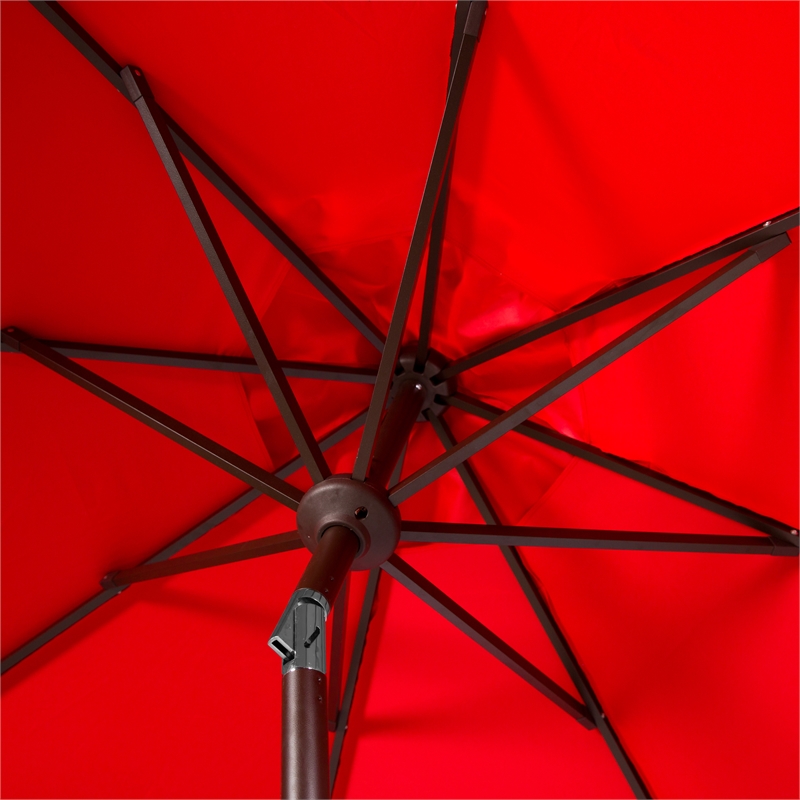 Safavieh Elegant Valance 11Ft Round Metal and Fabric Crank Umbrella in Red