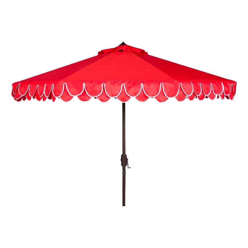 Safavieh Elegant Valance 11Ft Round Metal and Fabric Crank Umbrella in Red