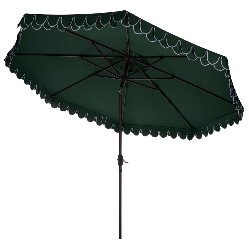 Safavieh Elegant Valance 11Ft Round Aluminum Umbrella in Green / White