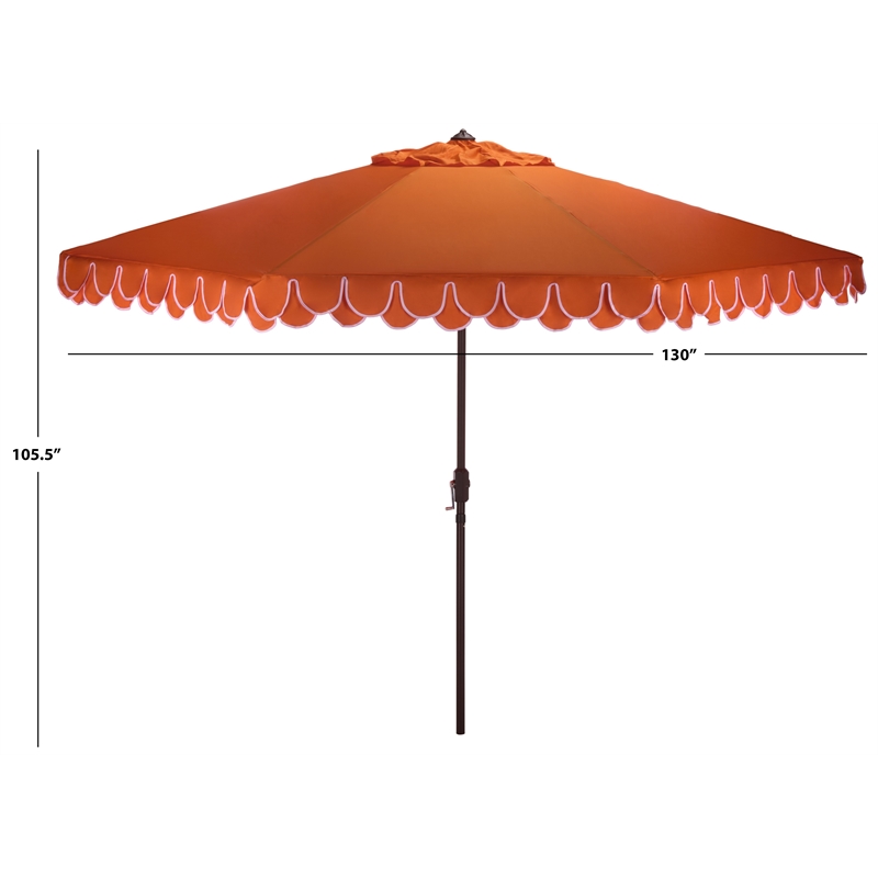 Safavieh Elegant Valance 11Ft Round Metal Crank Umbrella in Orange / White
